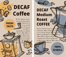 cafeïnevrij koffie, arabica medium gebraden cafe winkels vector