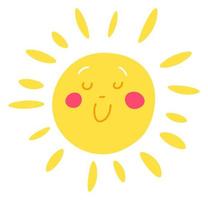 zonneschijn zon karakter met stralen, grappig personage vector