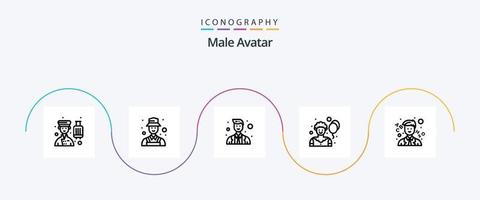 mannetje avatar lijn 5 icoon pak inclusief school. grappenmaker. detecteren. clown. Politie vector
