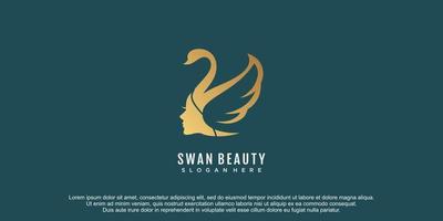 schoonheid Dames gezicht logo met zwaan concept ontwerp vector icoon illustratie