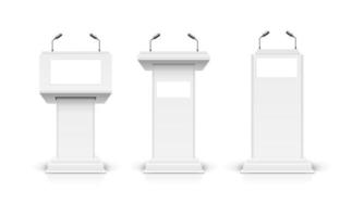 realistisch gedetailleerd 3d wit blanco podium tribune debat of stadium staan sjabloon mockup set. vector