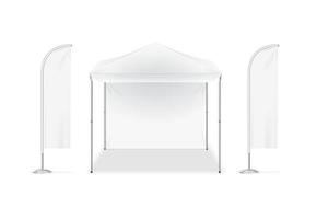 realistisch gedetailleerd 3d wit blanco adv strand tent vlag sjabloon mockup set. vector