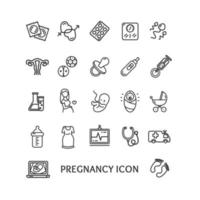 zwangerschap teken zwart dun lijn icoon set. vector