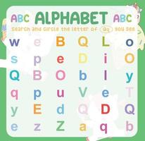 zoeken en cirkel de hoofdletters en kleine letters brief Aan de werkblad. oefening voor kinderen naar herken de alfabet. leerzaam vel voor peuter. vector het dossier.