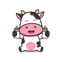 schattige koe met melkfles fopspeen cartoon pictogram illustratie vector