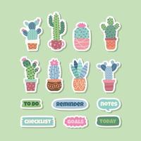 cactus tekening logboek sticker verzameling vector