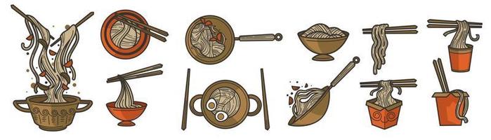 knobbels en pasta, Aziatisch wok gerechten en keuken vector