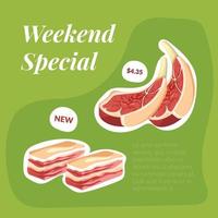 weekend speciaal varkensvlees vlees, markt op te slaan banier vector