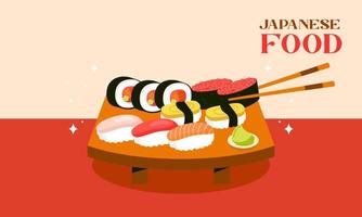 sushi hand getekend illustratie, Japans voedsel illustratie vector