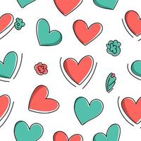 hand- getrokken valentijnsdag dag naadloos patroon tekening tekeningen liefde romance harten bloemen Valentijn kaart vector