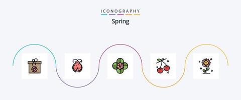 voorjaar lijn gevulde vlak 5 icoon pak inclusief bloemen. de lente. anemoon. voedsel. BES vector