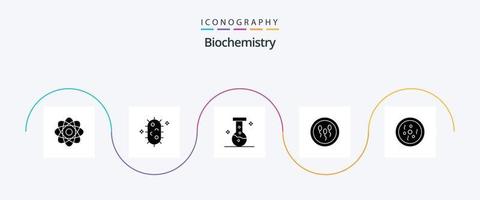 biochemie glyph 5 icoon pak inclusief gerecht. werkwijze. chemisch. laboratorium. biologie vector