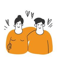 hand- getrokken tekening Mens en vrouw knuffel elk andere met liefde vector