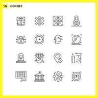 universeel icoon symbolen groep van 16 modern contouren van bescherming slot creatief doel prestatie bewerkbare vector ontwerp elementen