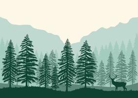 Woud landschap en wolf vector illustratie.