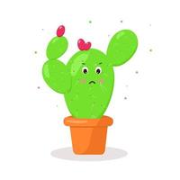 de karakter is een cactus met een roze bloem in een pot van kawaii emoties vector