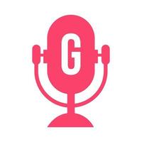 podcast radio logo Aan brief g ontwerp gebruik makend van microfoon sjabloon. dj muziek, podcast logo ontwerp, mengen audio uitzending vector