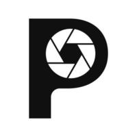 eerste brief p fotografie logo camera lens concept. fotografie logo symbool vector