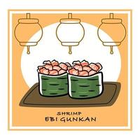 reeks van Gunkan sushi met garnalen. heerlijk ebi sushi illustratie. vector