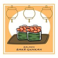 reeks van Gunkan maki sushi met Zalm. vector illustratie van Aziatisch voedsel.
