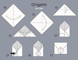 zelfstudie brief envelop origami regeling. geïsoleerd origami elementen Aan grijs achtergrond. origami voor kinderen. stap door stap hoe naar maken origami brief. vector illustratie.
