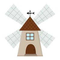 vector windmolen icoon geïsoleerd Aan wit achtergrond. vlak wind molen illustratie. schattig boerderij huis voor slijpen korrel. landelijk of tuin bijgebouw afbeelding