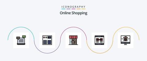 online boodschappen doen lijn gevulde vlak 5 icoon pak inclusief valentijn. koppeling. winkelen. internetten. winkel vector