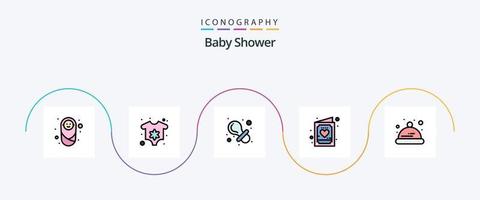 baby douche lijn gevulde vlak 5 icoon pak inclusief hoed. kind. baby. uitnodiging. kind vector