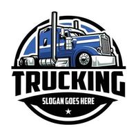 vrachtvervoer semi vrachtwagen, 18 speculant cirkel embleem logo. het beste voor vrachtvervoer en vracht verwant industrie vector