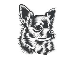 chihuahua hond terug en wit vector silhouet, hond gezicht illustratie