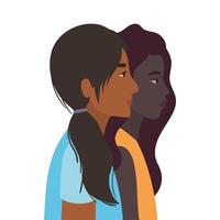 zwarte en Indiase vrouwen cartoons in zijaanzicht vector