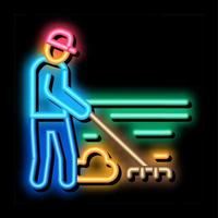 schoonmaak Mens met hark neon gloed icoon illustratie vector