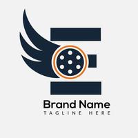 eerste brief e film logo. film logo, film, veerkracht, vleugel, haspel logo ontwerp sjabloon sjabloon vector