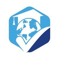 onderwijs wereld vector logo sjabloon met wereldbol en leerling hoed symbool.