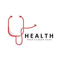gezondheidszorg logo, verpleging en welzijn ontwerp, stethoscoop icoon en gemakkelijk lijn vector Golf