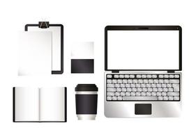 mockup-laptop en set met zwart merkontwerp vector