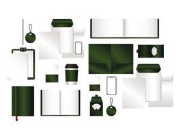 mockup set met groen merkontwerp vector