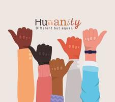mensheid verschillend maar gelijk en diversiteit als handen vector