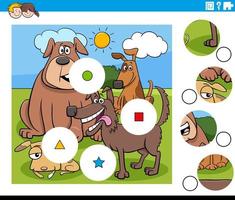 match stukjes puzzel met striphonden karakters vector