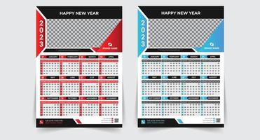 modern 2023 nieuw jaar muur kalender ontwerp sjabloon vector, creatief hoge kwaliteit drukklare kalender ontwerp sjabloon vector