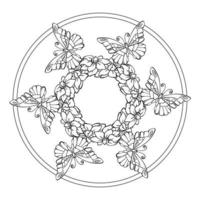 bloemen schets mandala met vlinders en planten. kleur bladzijde. vector. vector