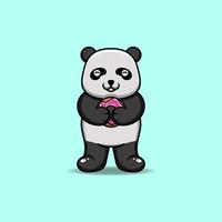 schattig panda Holding een donuts vector