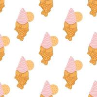 naadloos patroon met taiyaki visvormig ijs room ijshoorntje in tekenfilm vlak stijl. hand- getrokken vector achtergrond met traditioneel Japans voedsel, zoet, toetje