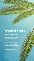 tropisch folder met palm bladeren en wolken. tour reclame of tijdschrift omslag. verticaal. vector eps10.