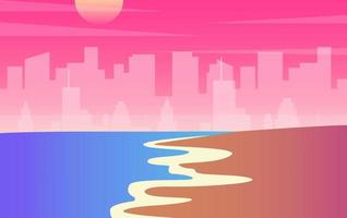 zee en strand landschap concept. silhouet Mens genieten schoonheid van zomer strand zonsondergang. vector illustratie