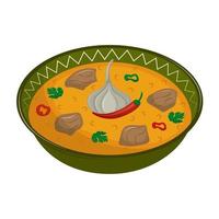 aromatisch Aziatisch pilaf met lam, rijst- en specerijen. traditioneel Aziatisch keuken. vector illustratie. tekenfilm.