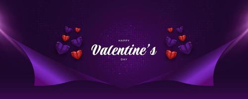 valentijnsdag dag banier met schattig hart illustratie geïsoleerd Aan Purper achtergrond en omhulsel papier concept. Valentijnsdag dag decoratie elementen vector