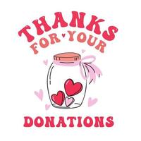 bedankt voor uw donaties teken voor een liefdadigheid evenement met schattig pot met harten. vector