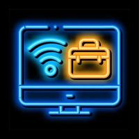 Wifi en bedrijf geval Aan computer scherm neon gloed icoon illustratie vector