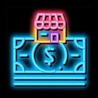 winkel gebouw en dollar bankbiljet neon gloed icoon illustratie vector